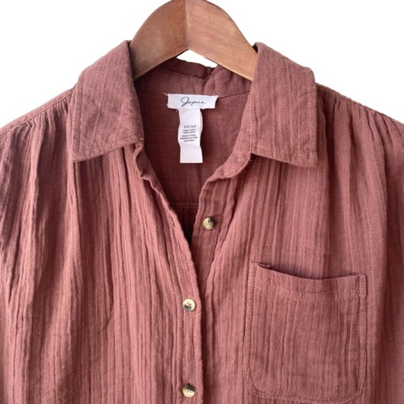 Japna Cap Sleeve Tank Top Button Up Warm Brown Loose Fit Front Tie Women Size M - Picture 4 of 10